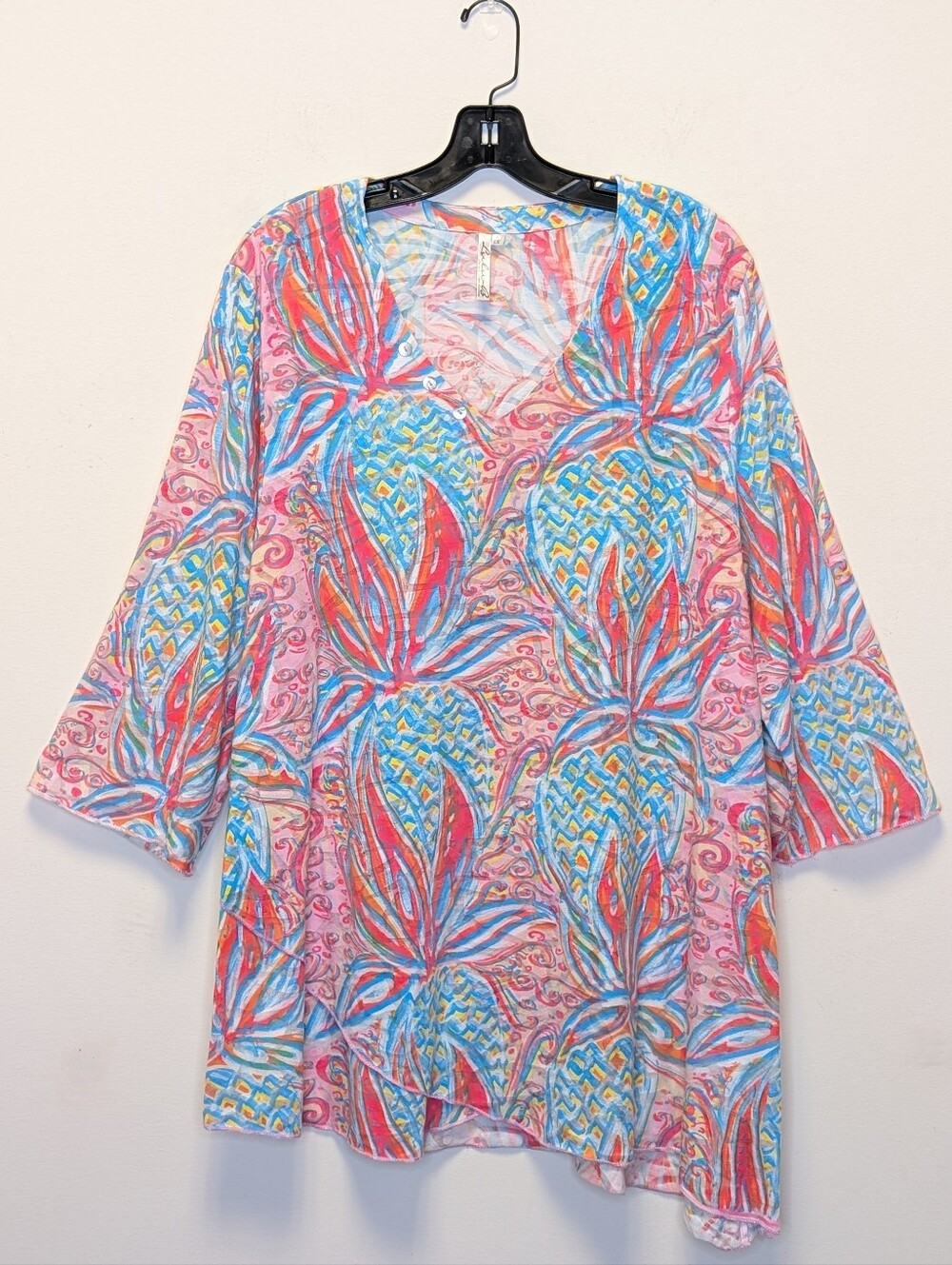 Lulu B Colorful Pineapple Print Asymmetrical Resort Tunic Top Soft Colorful 1X - Picture 14 of 14